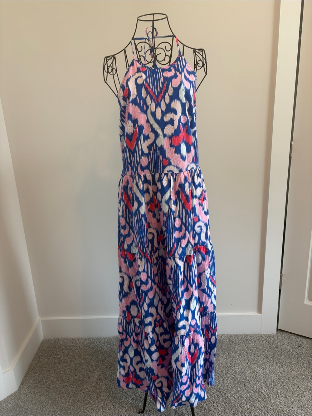 crown & ivy Pink, Blue and White Printed Tiered Maxi Dress